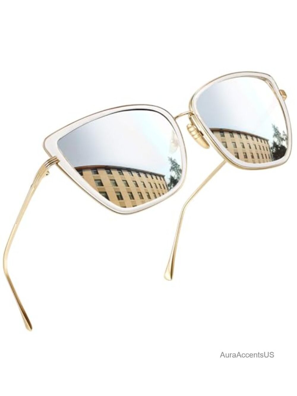Oversized Cateye Sunglasses Metal Frame UV400 Full Frame Women